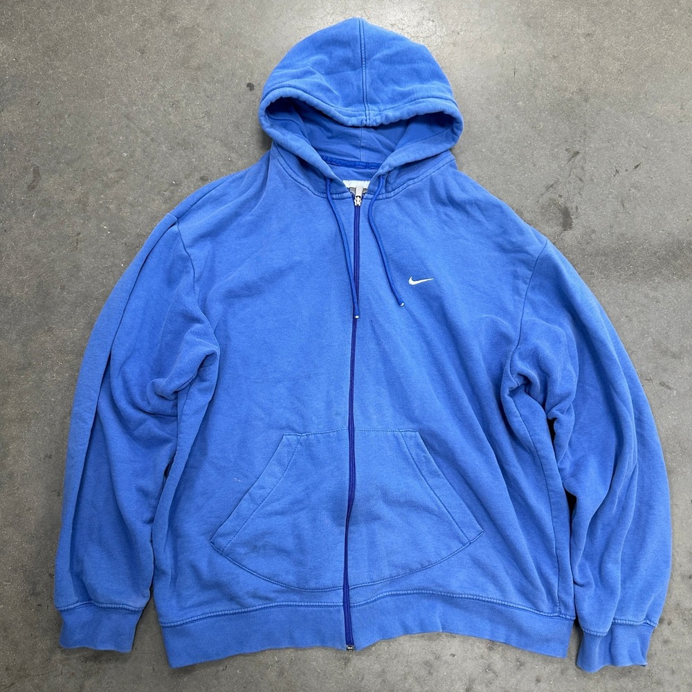 Vtg 2000s Nike Full Zip Hoodie Mens XL Blue Embroidered Swoosh Fleece Sweatshirt